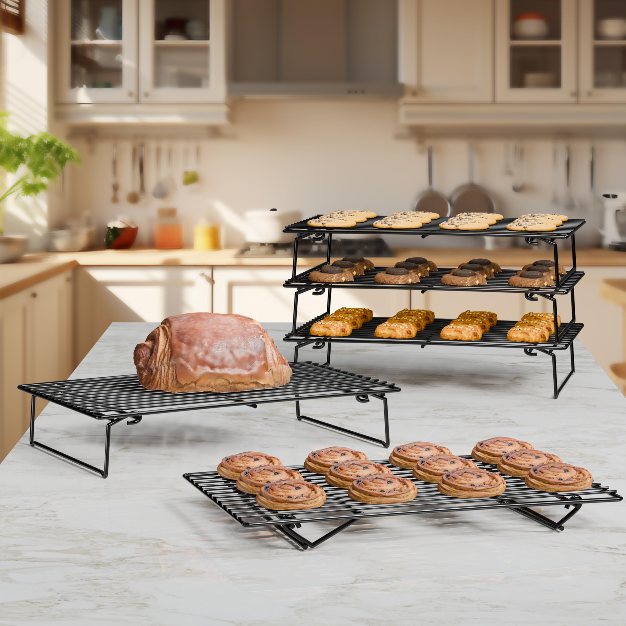 Racks de Refroidissement 4PCS Pliables 4 Niveaux 26 x 41cm Anti-adhésif BPA-Free Four Lave-Vaisselle Safe