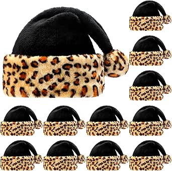 Amazon.com: Liitrsh 12 Pieces Christmas Leopard Santa Hat Furry Unisex