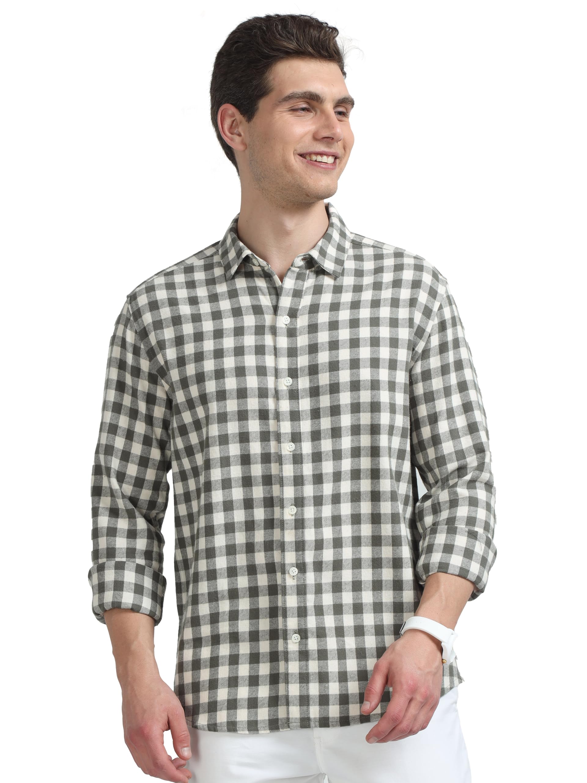 GLORYBOYZCheck Shirt for Men Cotton Full Sleeves Formal Shirts (S - 6XL) Slim Fit Spread Collar Small Checks Casual Stylish Checked Office Wear Plaid Checkered Shirt Emerald Green