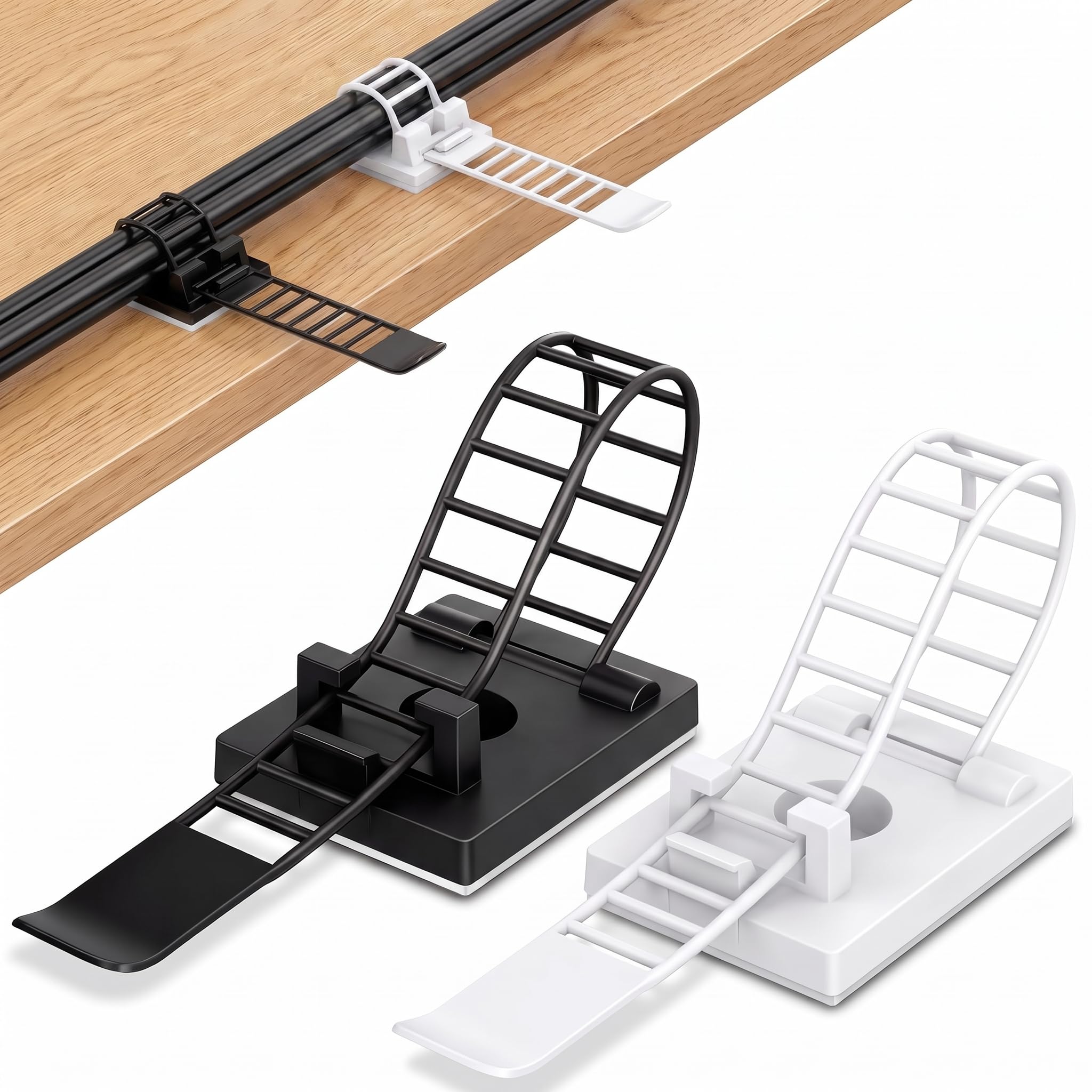 60 Pcs Cable Holder Clips, Cable Clips Self Adhesive (White/Black)