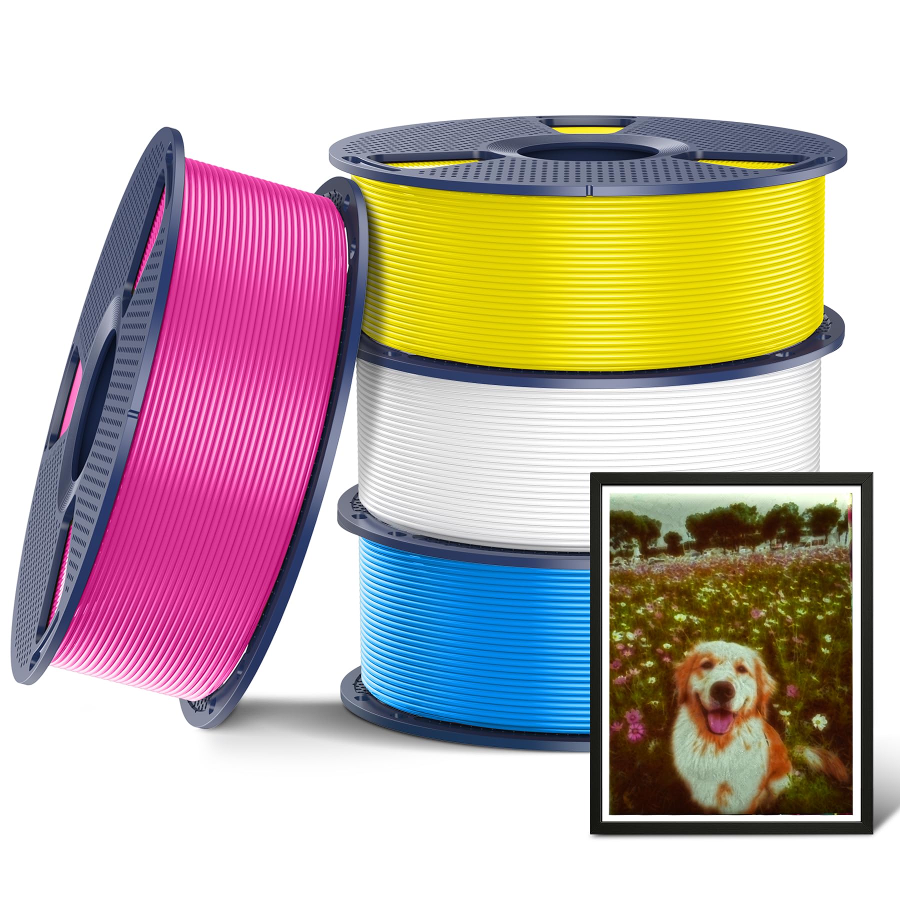 SUNLU 4KG PLA+2.0 Filament 1.75mm, Ulepszony filament PLA Plus do drukarek 3D, Mocniejszy i bardziej wytrzymały, Szybki filament PLA+, 1KG na Szpulę, łącznie 4 KG, Cmyk (Biały+Magenta+Żółty+Cyjan)
