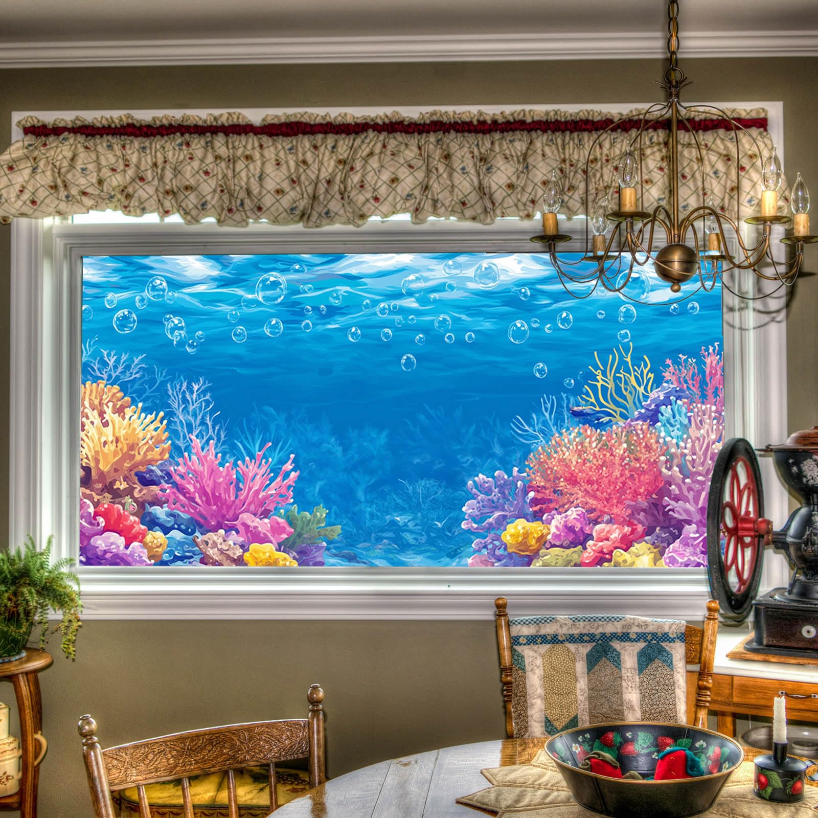 HOMETITUTE Underwater Coral Ocean Privacy Window Film 39.3x17.7 Inch PVC | Static Cling, Glass Decal | Privacy Film, Decorative Glass Cover | Bedroom, Aquarium, Bathroom (Underwater Coral)