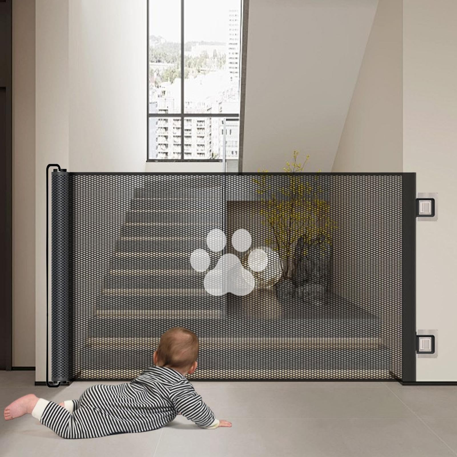 Rejilla para perros de interior – Puerta extensible para perros, seguridad infantil para pasillo, escaleras, piscina, baño, balcón, cocina, chimenea, exterior, sala de juegos