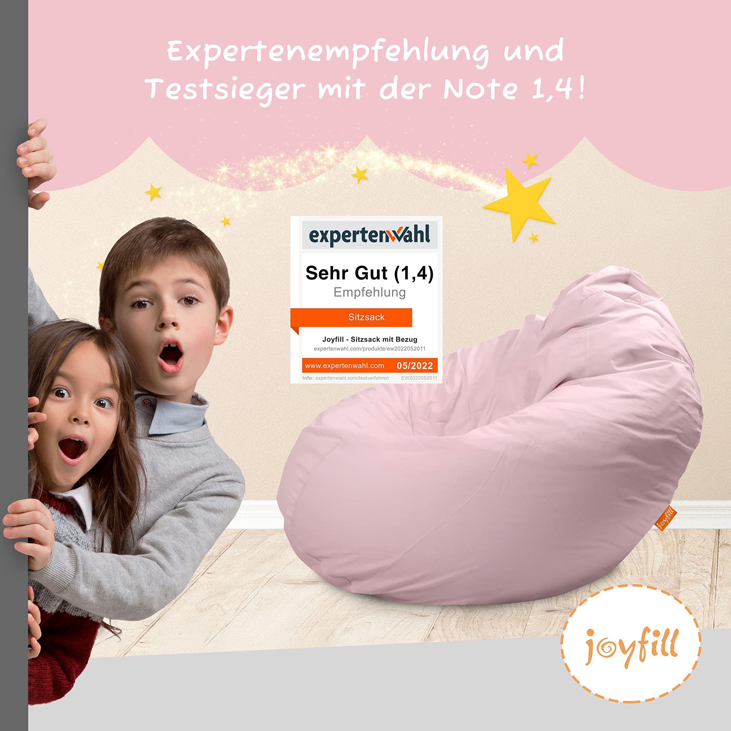 joyfill® XXL Sitzsack Kinder ÖKO-TEX Zertifiziert & 100% Made in Germany Kinder Sitzsack XXL mit weichem Baumwollbezug ideal für Jungen & Mädchen (505 Rose)