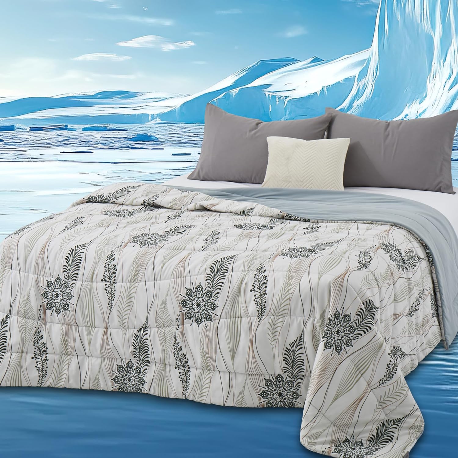 WQSPRING Cooling Comforter Queen Size, Cooling Blankets for Hot Sleepers, Breathable Lightweight Cold Blanket, Ultra Soft Thin Summer Bedding (Green, Queen)