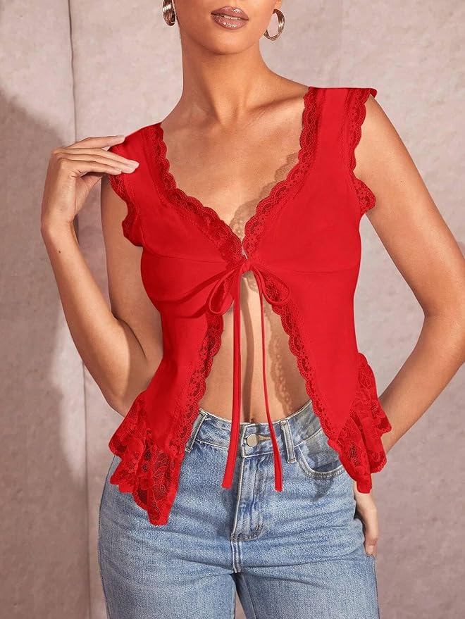 トップス cropped frill ribbon 2way blouse lace cropped frill ribbon 2way blouse lace トップス