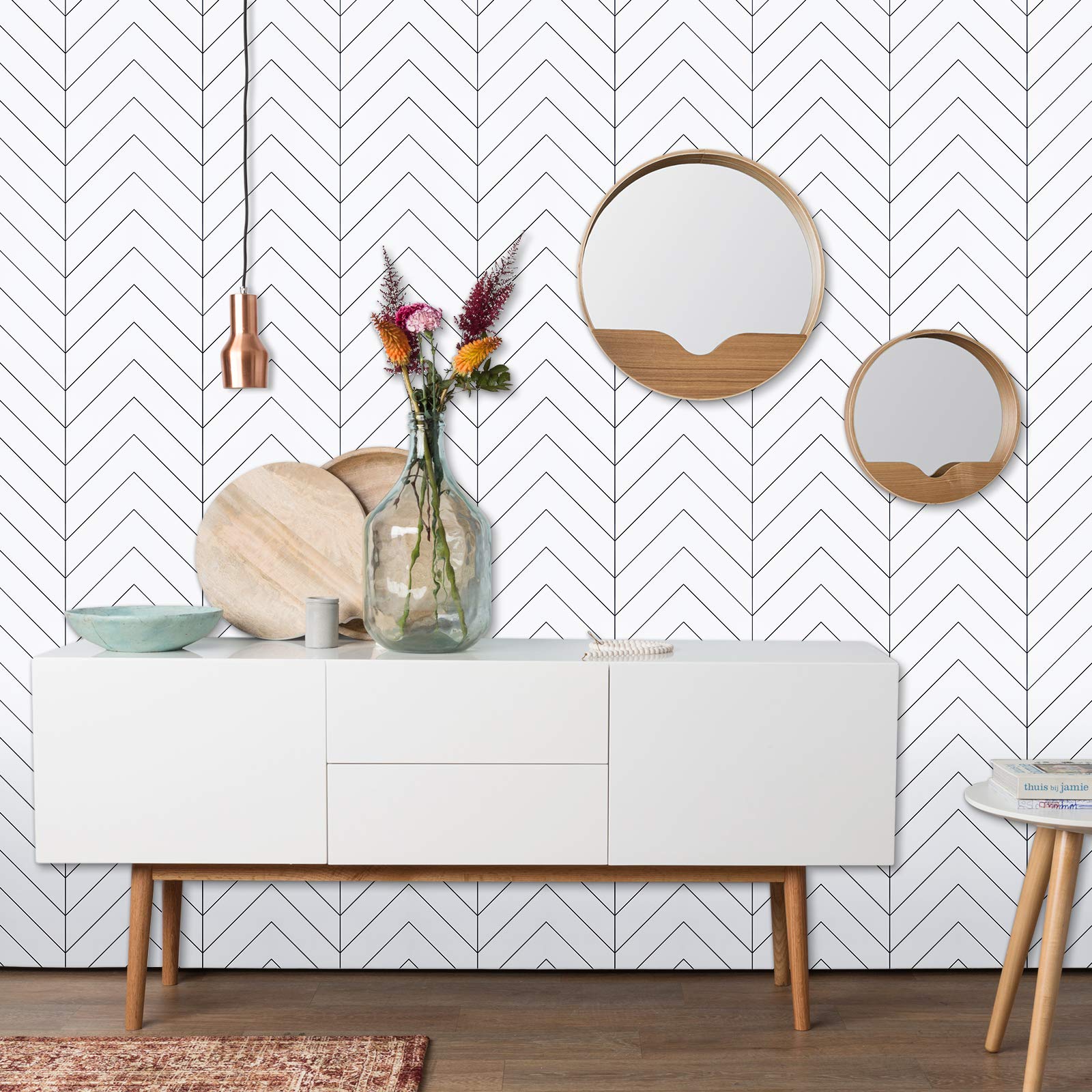 Buy Mecpar Geometric Herringbone Wallpaper 17.71'' x 118'' Black White