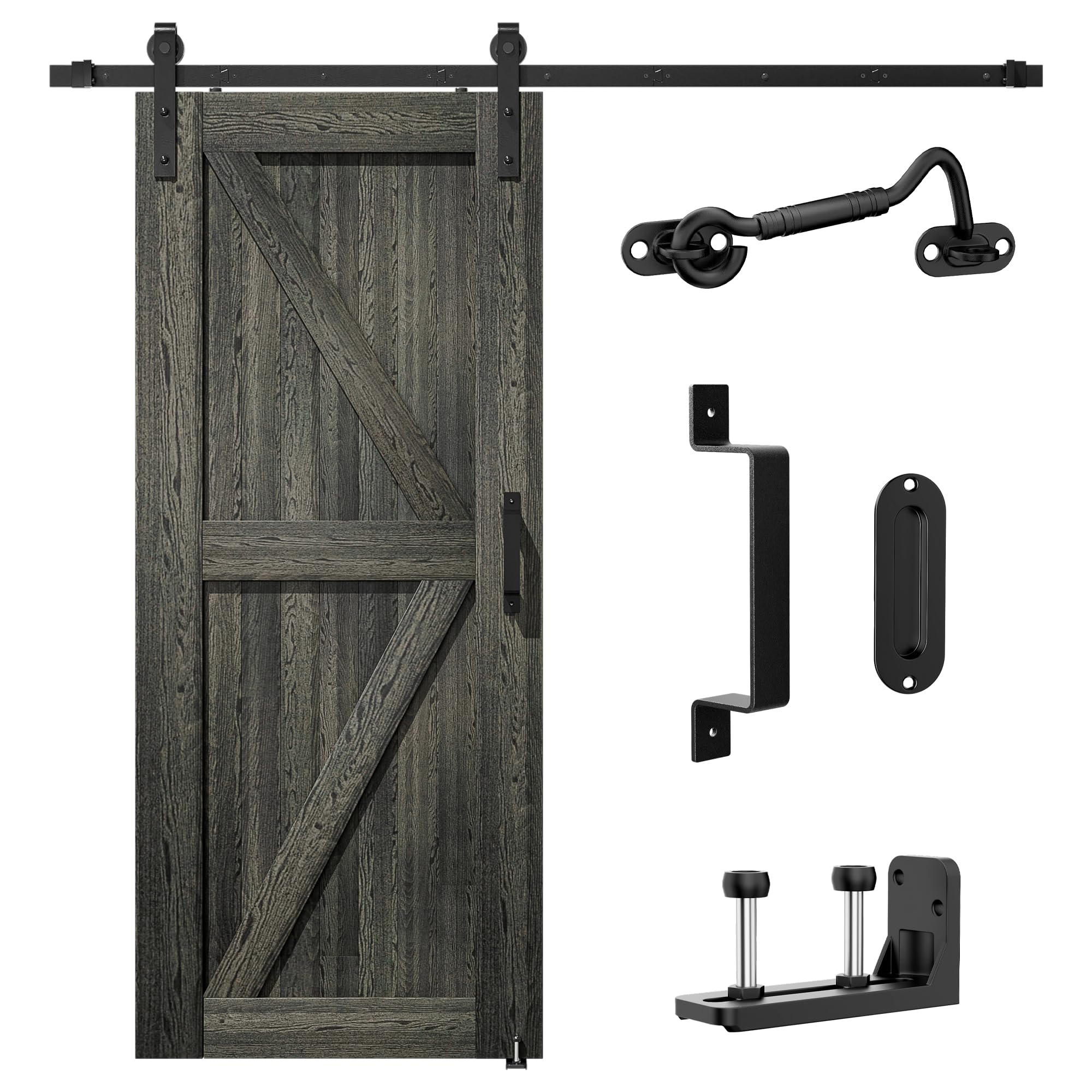 SKYSEN 12FT Sliding barn Door Hardware kit, Barn Door Track, 1/4” Thick Material- 4FT-13FT Available - Smooth and Quiet- Easy to Install- Black (J Shape-12ft-s)