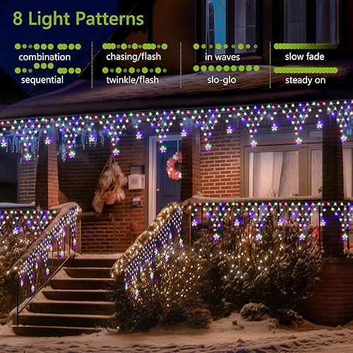 Miniatura 5 de PUHONG Luces de Navidad, luces de decoración al aire libre, 13.8 pies, 204 LED, 8 modos, cortina de luces de hadas, tira de luces LED con control