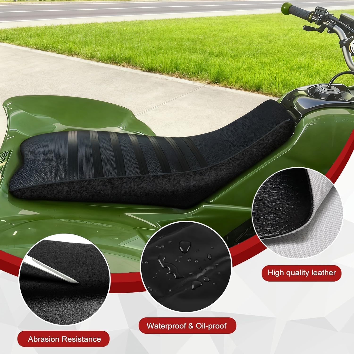 Full Wrap-Around Seat Cover for Honda TRX 250 TRX250 EX/X Sportrax 2006-2020 /Premium Leather/Waterproof/Stain-Resistant (Black)