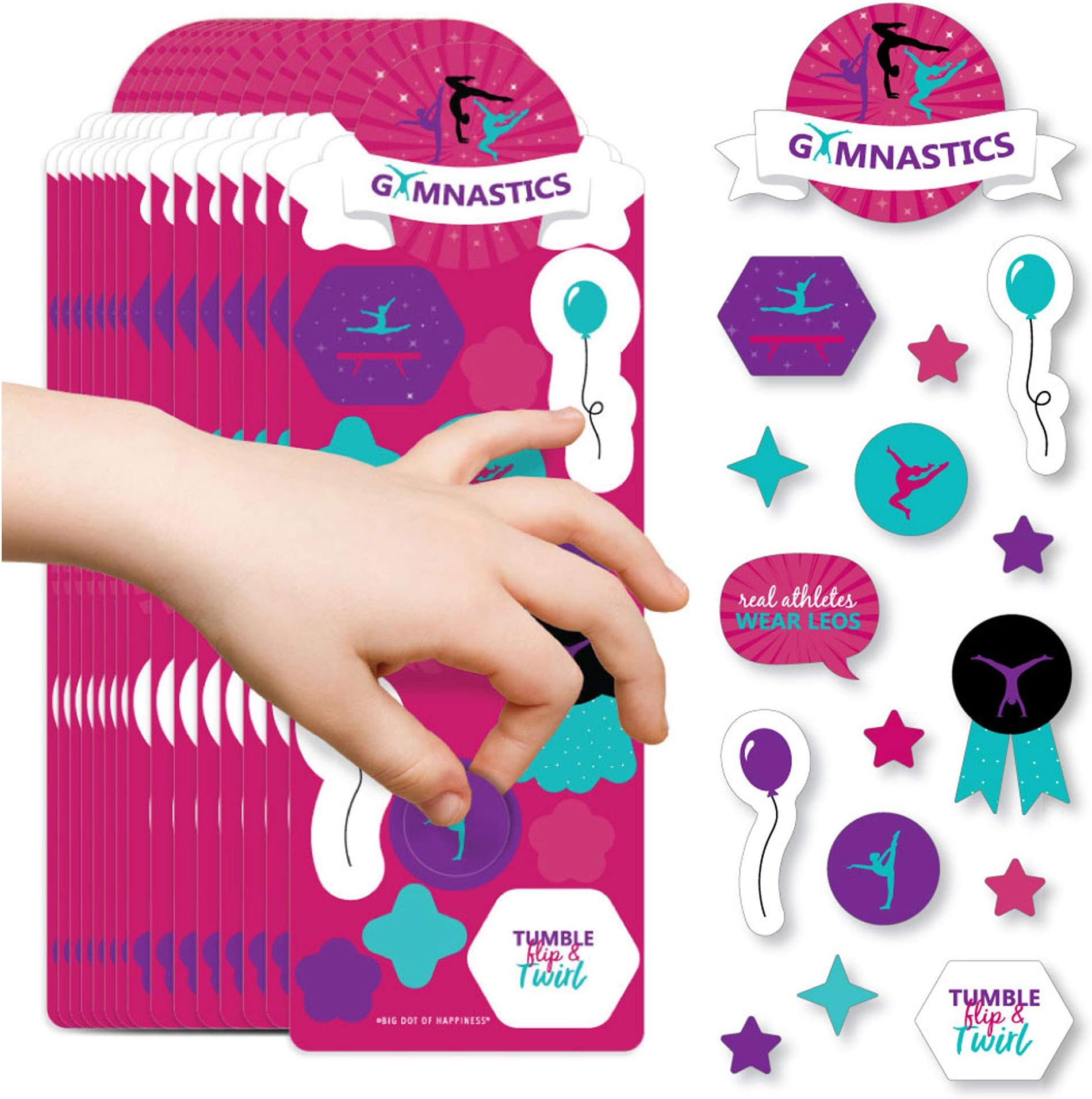 Big Dot of Happiness Tumble, Flip and Twirl - Gymnastics - Gymnast Birthday Party Favor Kids Stickers - 16 Sheets - 256 Stickers