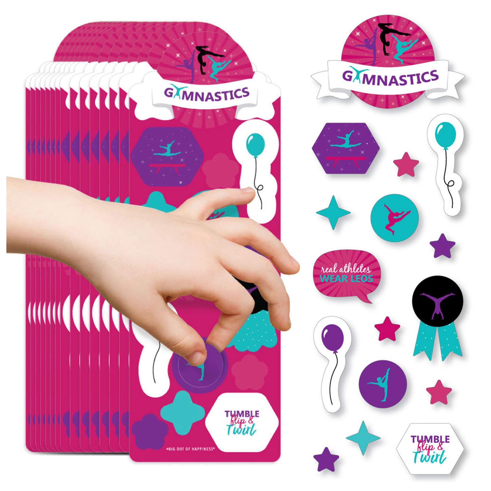 Big Dot of Happiness Tumble, Flip and Twirl - Gymnastics - Gymnast Birthday Party Favor Kids Stickers - 16 Sheets - 256 Stickers