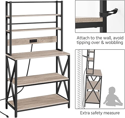 Miniatura 6 de Yaheetech Estante para hornear de 5 niveles con almacenamiento y toma de corriente para cocina soporte para microondas con estantes de