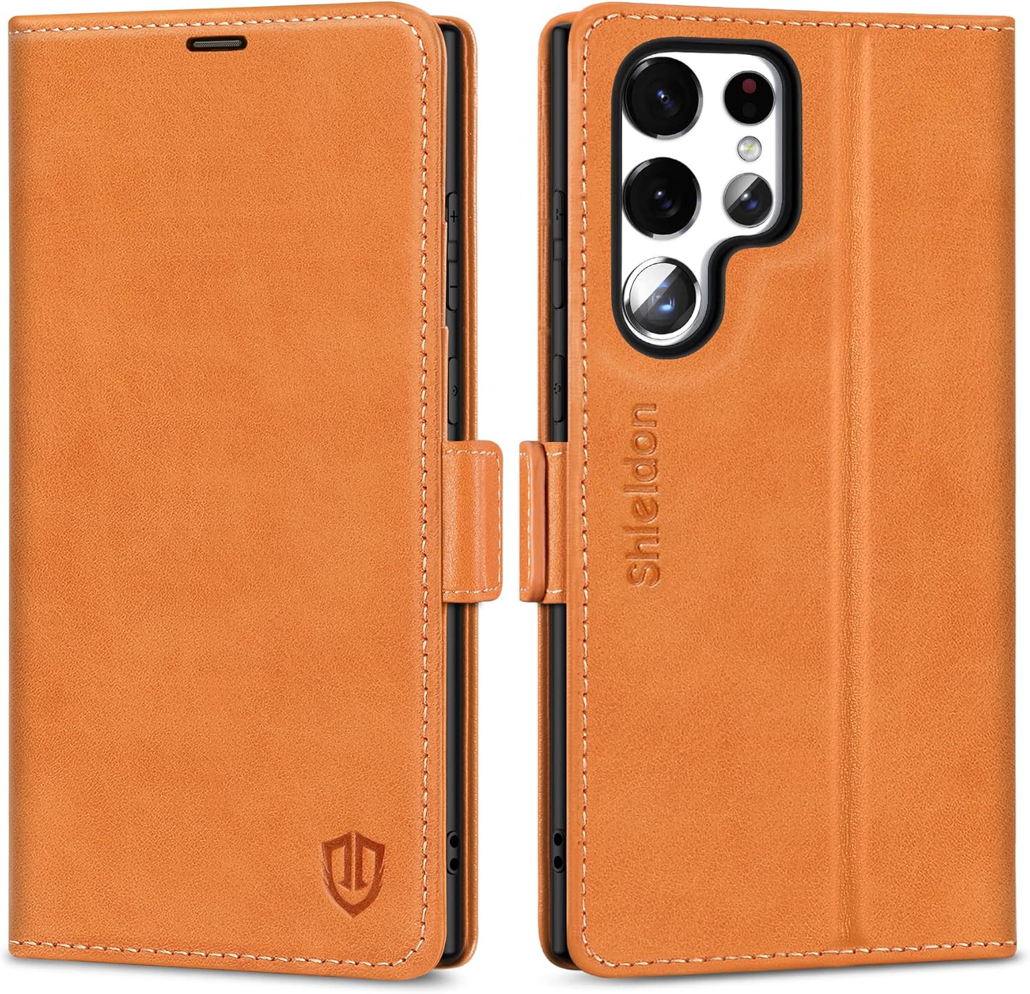 SHIELDON Case for Galaxy S22 Ultra 5G, Genuine Leather + TPU Shockproof