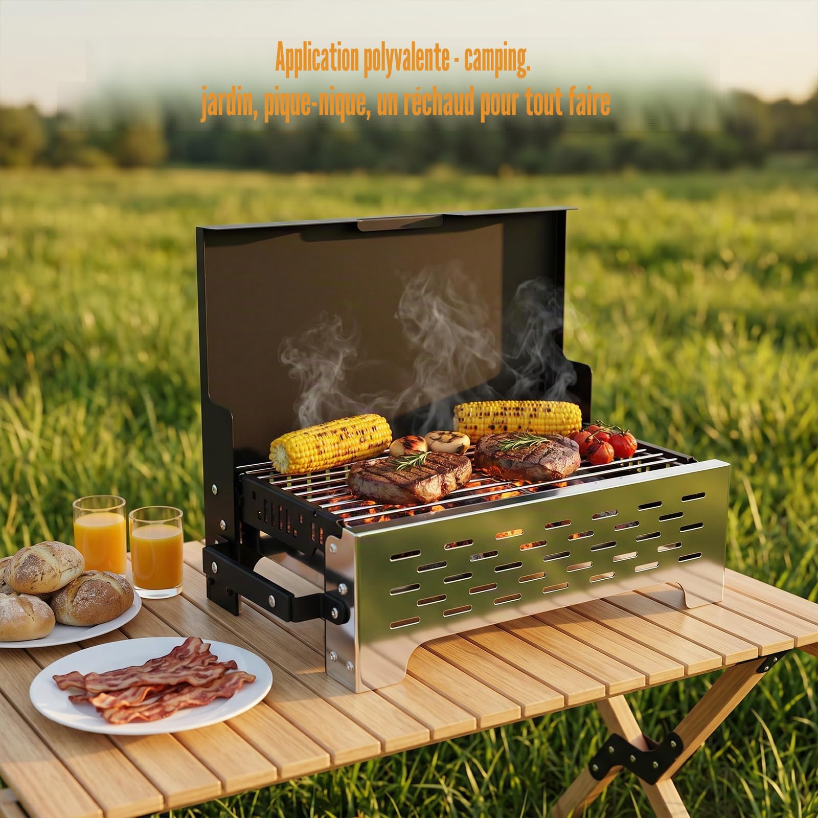 GFTIME Barbecue de camping de qualité supérieure : barbecue pliable avec sac de transport pour les aventures en plein air - Barbecue au charbon de bois compact