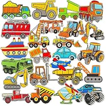 24 Pcs Engineering Vehicle Iron on Embroidered Patches,Glue Backing Knee Engineering Car Excavator Trucks Cartoon Sew on Patches Emblem for Boys Kids Pants Clothes Backpack Bags