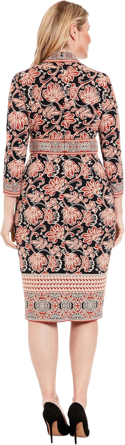 London Times Women's 3/4 Sleeve V-Neck Sheath Dress, Recut - 3-4 SLV V-Neck Sheath Dress