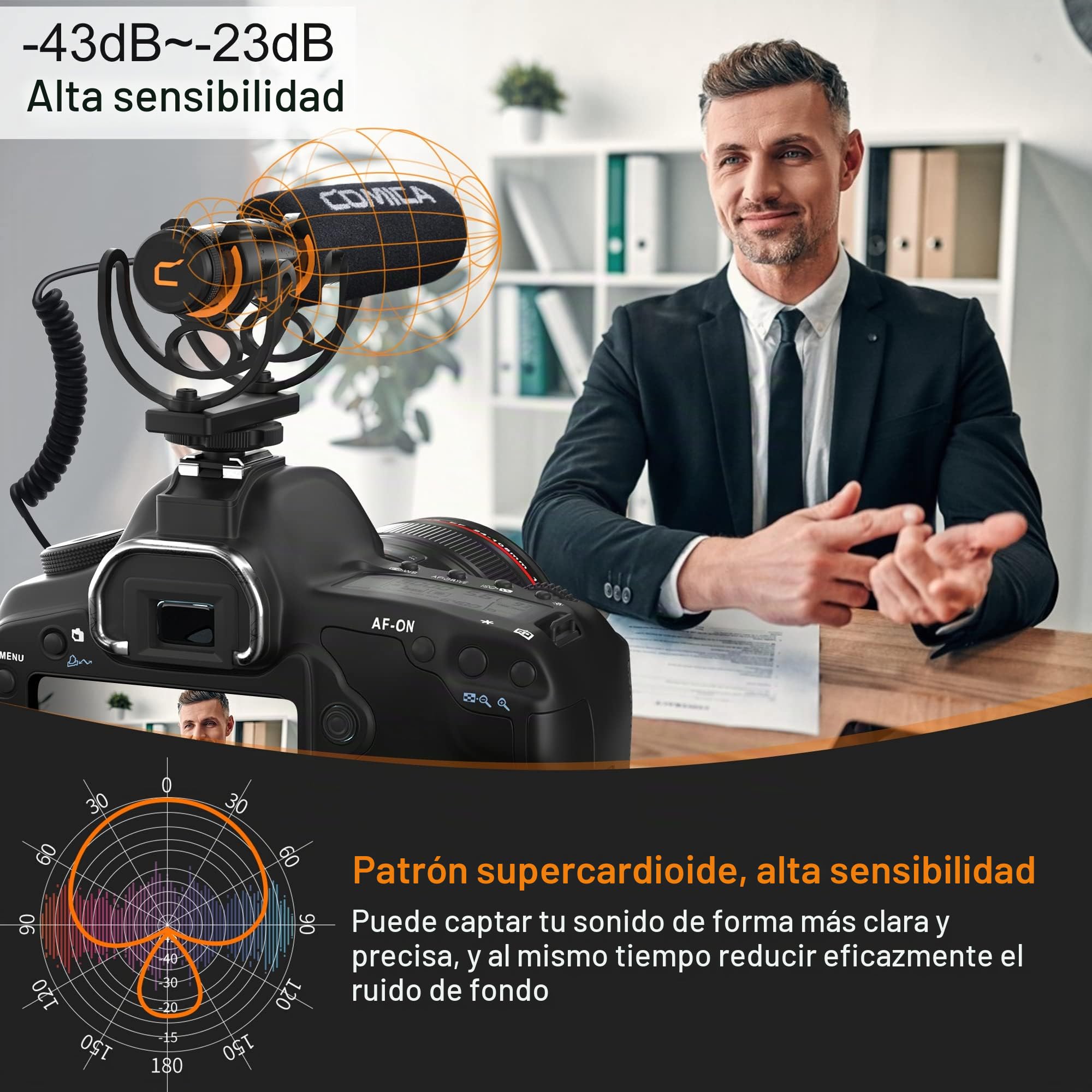 COMICA Video Micrófono, VM20 Cámaras Micrófono con OLED Display & Shock Mount & 3.5mm TRS/TRRS Cable, Micrófono Condensador Super-Cardioide para Cámaras DSLR Sony/Canon/Nikon/iPhone/Smartphone