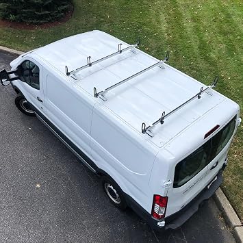 Vantech Heavy Duty 3 Bar Ladder Roof Rack Compatible with Ford Transit Cargo Van Low Roof White