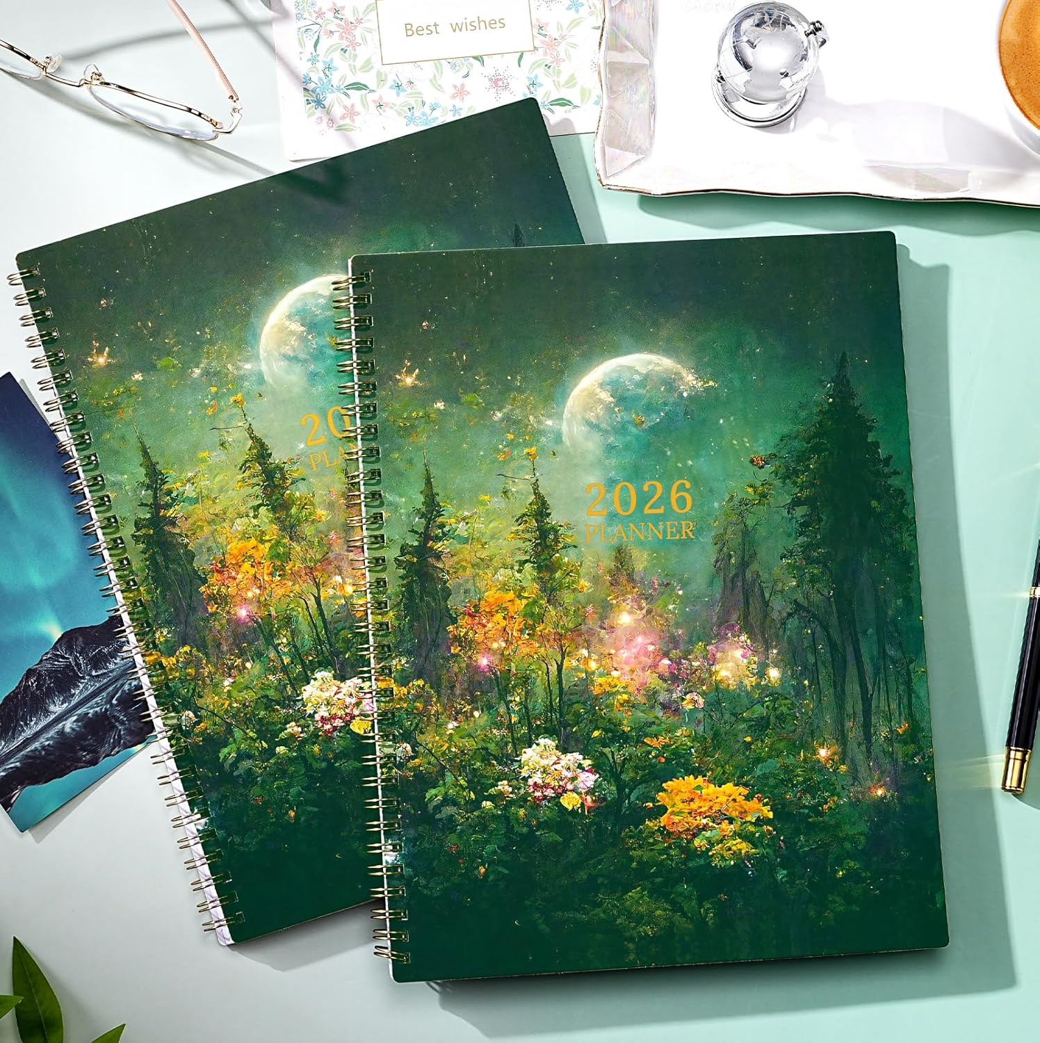 2026 Planner - 2026 Planner Weekly and Monthly, 9" x 11", Jan.2026 - Dec.2026, Planner 2026 Weekly and Monthly with Colorful Tabs, Strong Twin-wire, Back Pocket - Dreaming Moon - Image 9