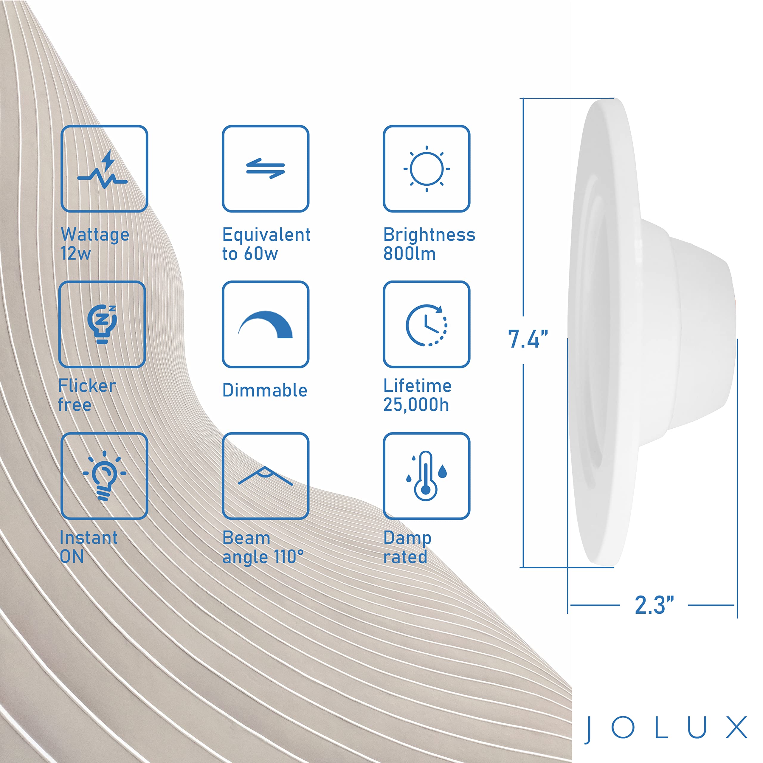 Jolux 5/6 Inch LED Spring Hook Retrofit Downlight, Recessed can Light Conversion kit, Extension Spring Hook for Free-Length,12W=75W,4000K Cool White,800Lumen,Dimmable,Simple Installation,E26,6Pack