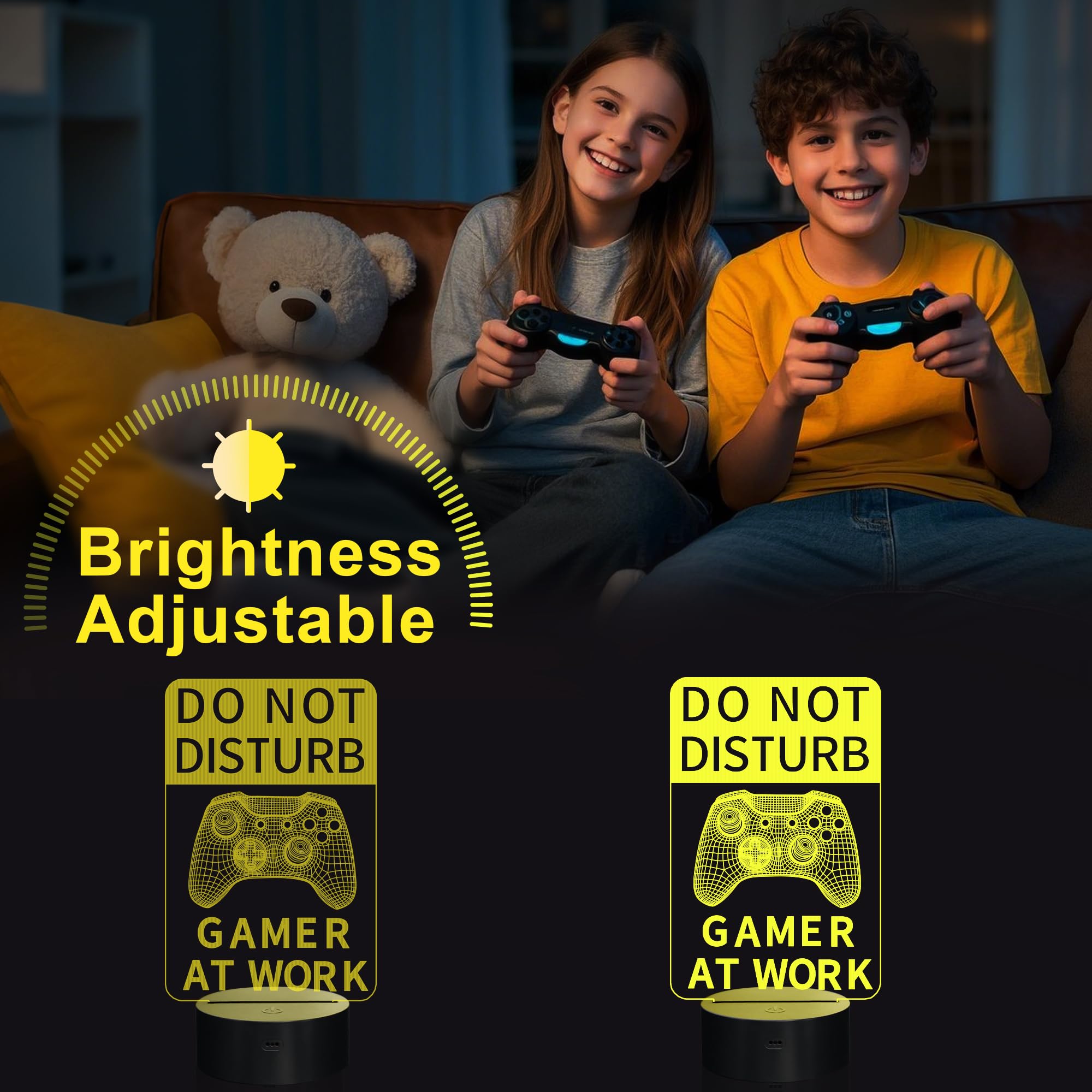 YuanDian Do Not Disturb Gamer at Work Night Light Gamepad Graphic Video Games Gamer Gift Funny 3D Illusion — view 3