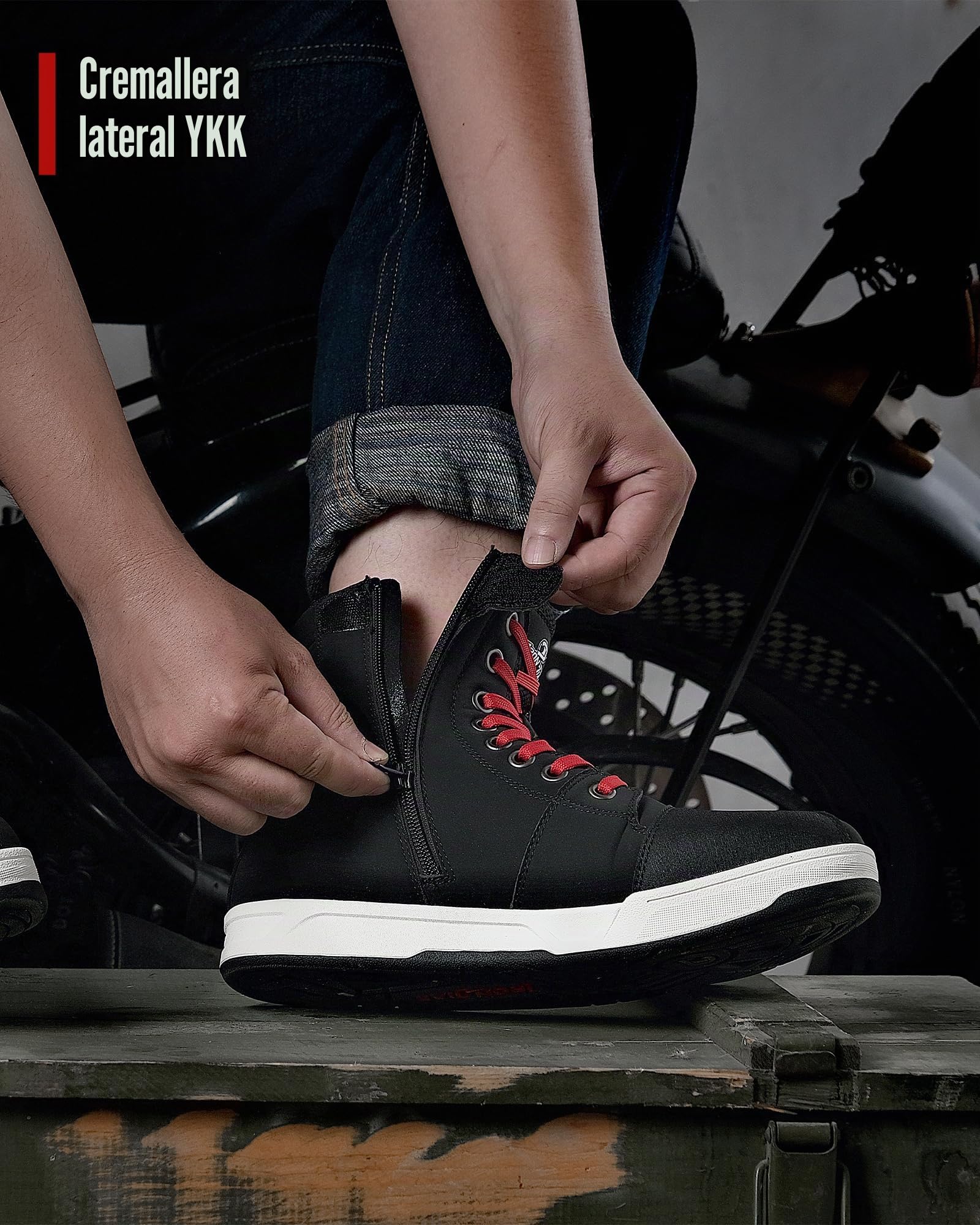 Botas de Moto Hombre Zapatillas de Moto Casuales Antideslizantes, Botas Moto Zona Tobillo Reforzado Zapatillas de Motocross Negro 40-46