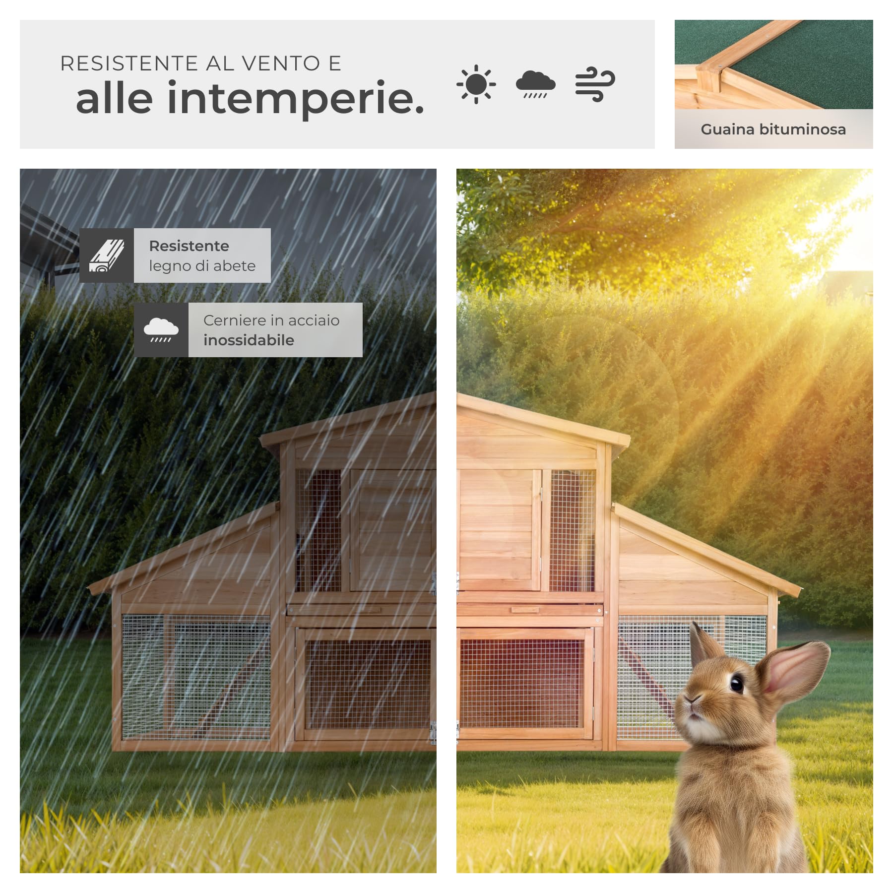tectake® Conigliera da Esterno, 4 Porte, 2 Piani, 2 Rampe, con Zona Riposo, Tetto Idrorepellente, Recinto Per Conigli, XXL Gabbia Esterno, Casetta, Recinto Piccoli Animali, Legno, 226 x 77 x 95,5 cm