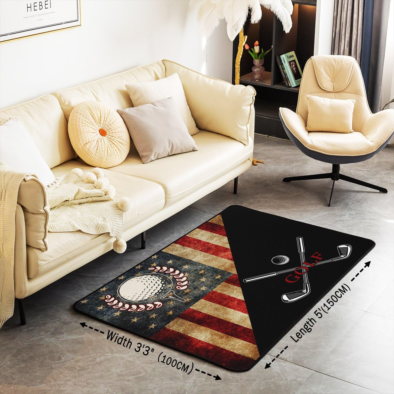 Golf Rug 5x6'6''(150cmX200cmX1cm),Ball Sports Games Modern Fashion Decorative Area Rug for Adults Teenss,American Flag Simple Patchwork Non Slip Washable Decor Carpet for Indoor Outdoor