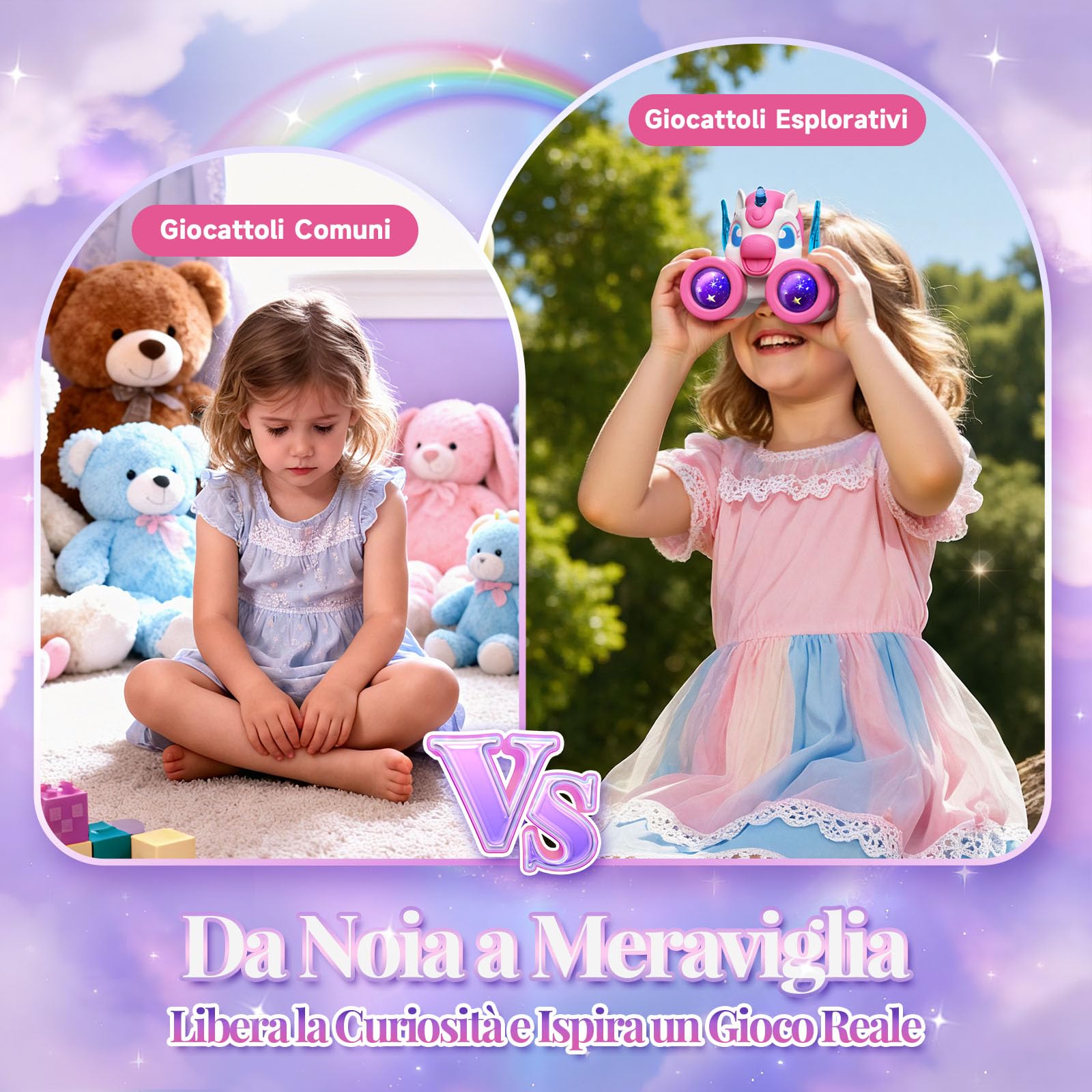Binocolo Bambini con Guida Uccelli, Unicorno Bambina Regalo 3-12 Anni Giochi Bambina 3 4 5 6 7 8 9 Anni, Giocattolo Bambini Gioco Bimba 3-10 Anni Femmina Esterno Giardino Educativo Regali Compleanno
