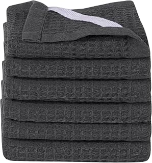 WHITEWRAP Premium Cotton Classic Waffle Weave Kitchen Dish Cloths, 12x12 Inch Ultra Absorbent Lint-Free Dish Towels, Fast Drying Dishcloths for Washing Dishes, 6 Pack, Grey