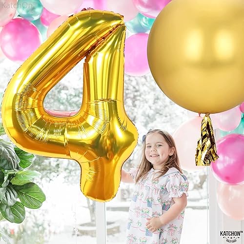Miniatura 3 de KatchOn, Globos dorados del número 4  Gigantes, 50 pulgadas  Globos dorados del número 4 para decoraciones de cumpleaños de 4 años para niños