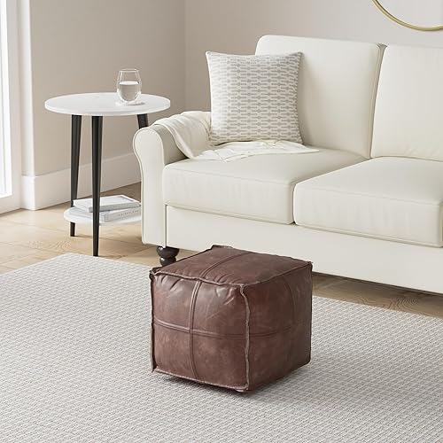 Miniatura 13 de SIMPLIHOME Grady Puf cuadrado contemporáneo en tono tierra marrón tejido a mano para la sala de estar, el dormitorio y la habitación de los niños