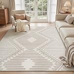 Area Rug for Living Room Rug 8x10 High Low Textured Jacquard Tufted Boho Geometric Washable Bedroom Rug Carpet for Dining Room Nursery Non Slip Beige