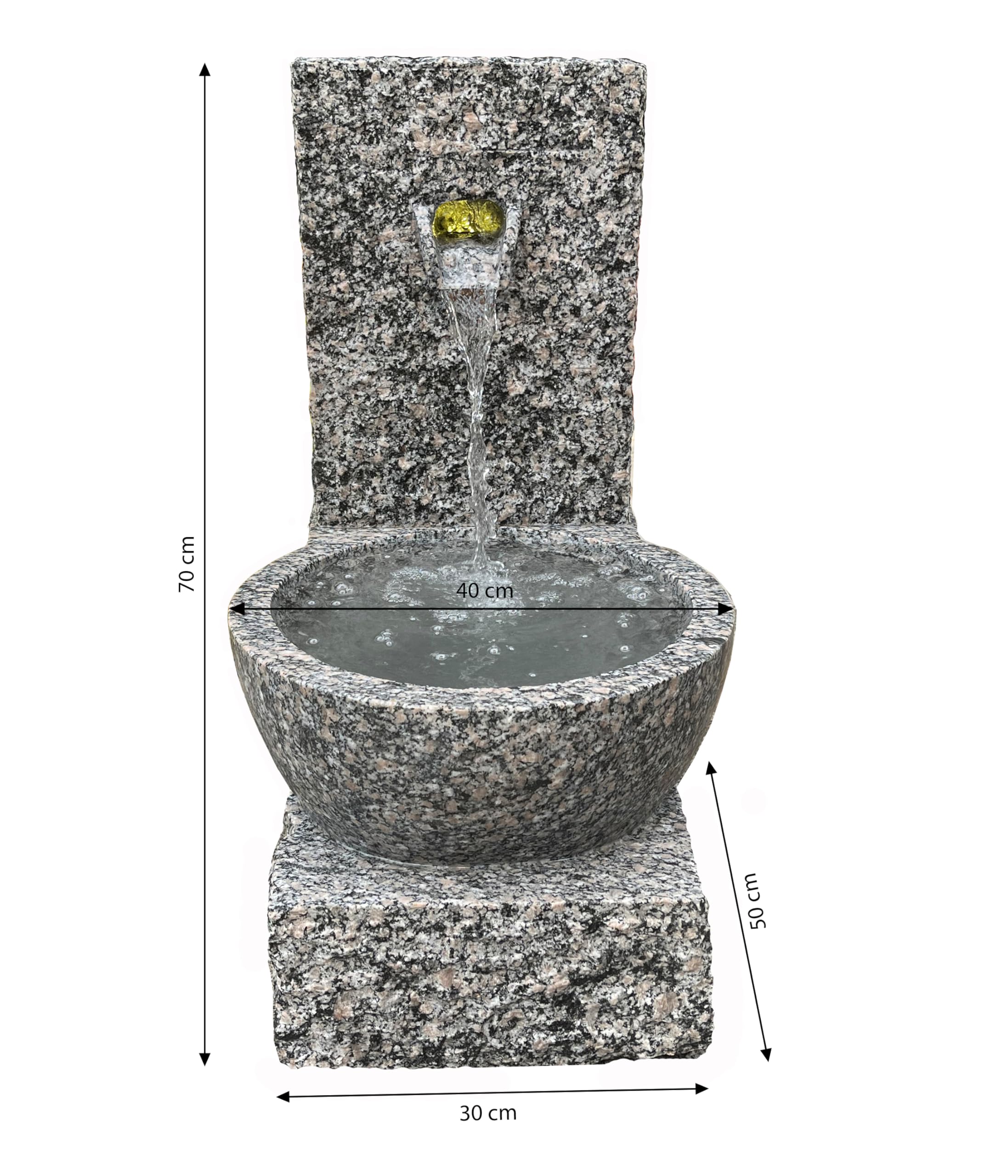 Dehner Gartenbrunnen Peel, grau, 70 x 50 x 50 cm | frostbeständig, Brunnen für Außen, mit LED Beleuchtung warmweiß / Transformator / Wasserpumpe, Granit