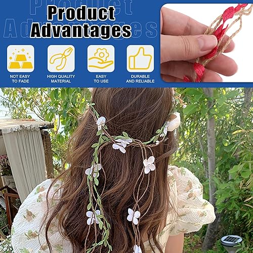 Miniatura 5 de Glarks Juego de 5 rollos de cinta de hojas de 33 pies, 5 colores naturales de yute con cuerdas de hojas de vid artificiales, cuerda de vid trenzada