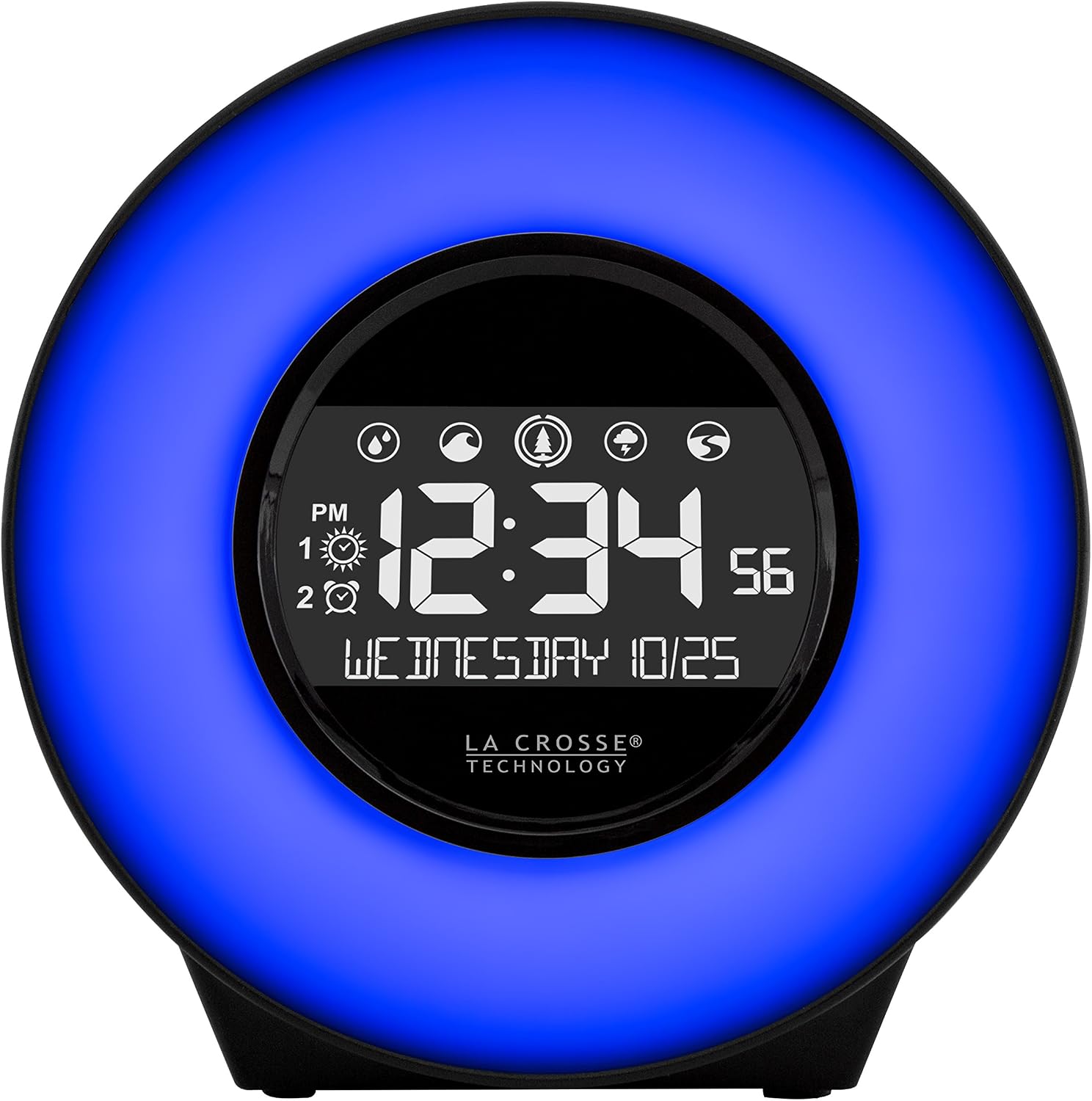 La Crosse Technology C85135 Color Mood Light Alarm Clock with Nature Sounds, 3.40" L x 5.44" W x 5.50" H, White/Black