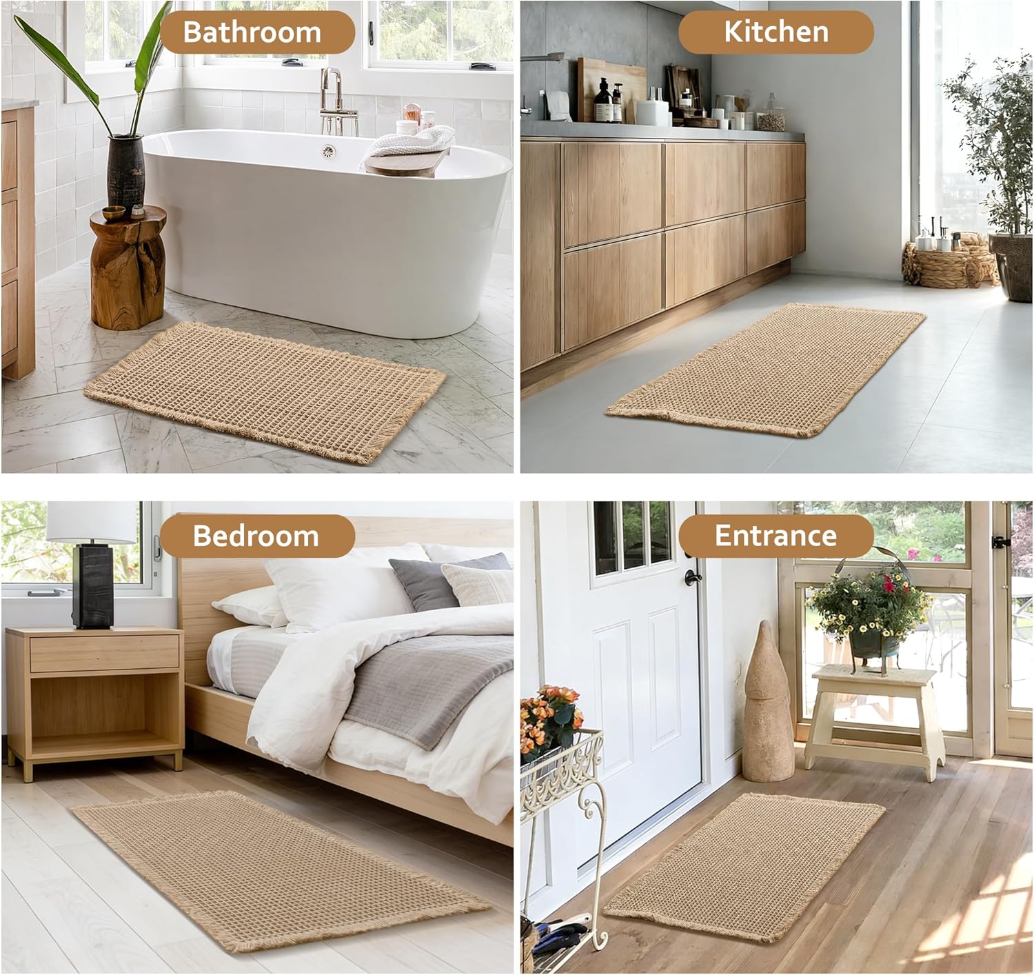 JIUZHEN Waffle Bath Mat Absorbent Bathroom Rugs Non Slip Waffle Rug Washable Boho Mats for Bathroom Quick Dry Farmhouse Bath Mats, Ultra Soft & Durable, 20" x 32", Brown - Image 7