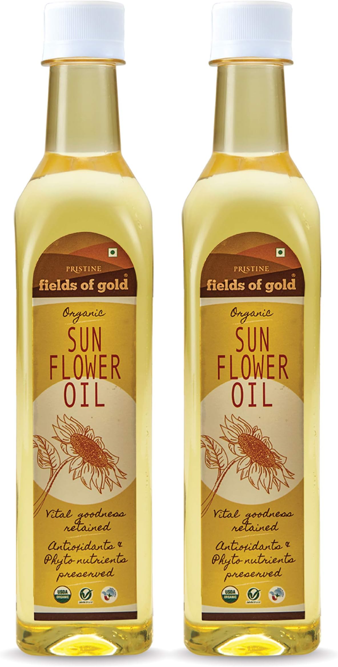 Pristine Fields of Gold Organic Sunflower Oil 500ml, Pack of 2, 1000 Millilitre