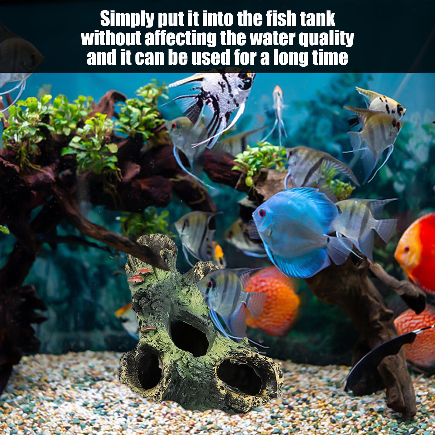 Decorazione Acquario - 1 Testa D'Albero E 2 Piante Acquatiche Artificiali In Resina E PVC - Foto 8