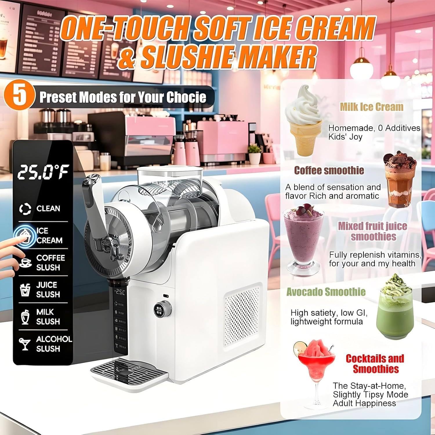 No Ice Slush Machine 2L, 5 Preset-Modi, Selbstreinigung, 185W tragbare Smoothie-Hersteller für Cocktails, Milchshakes, Eissäfte, Home & Party-Benutzung, 12H-Betrieb