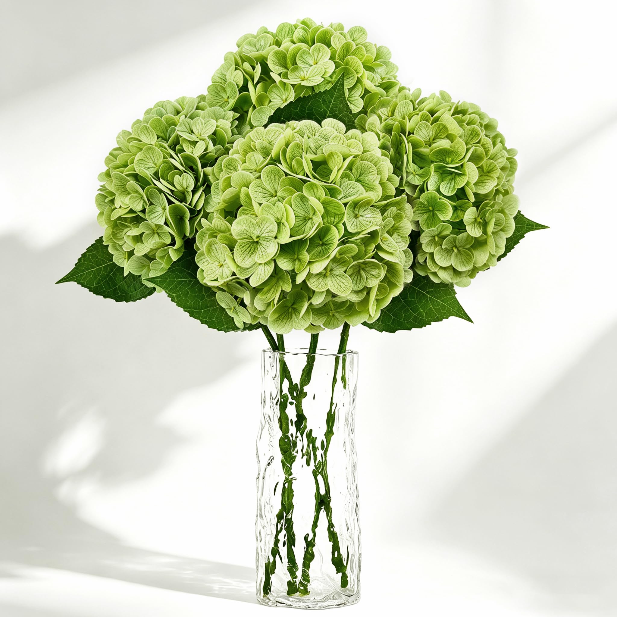 4 pcs real touch hydrangea artificial flowers 20.5", green latex faux hydrangeas large fake flowers with stems leaves for family table wedding bouquets party home decor (4, green, 20.5'')