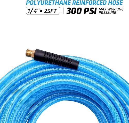 Miniatura 2 de WYNNsky Manguera de aire de poliuretano reforzado (PU) de 14 pulgadas x 25 pies, 300 PSI, manguera de poliuretano compresor de aire con extremos de