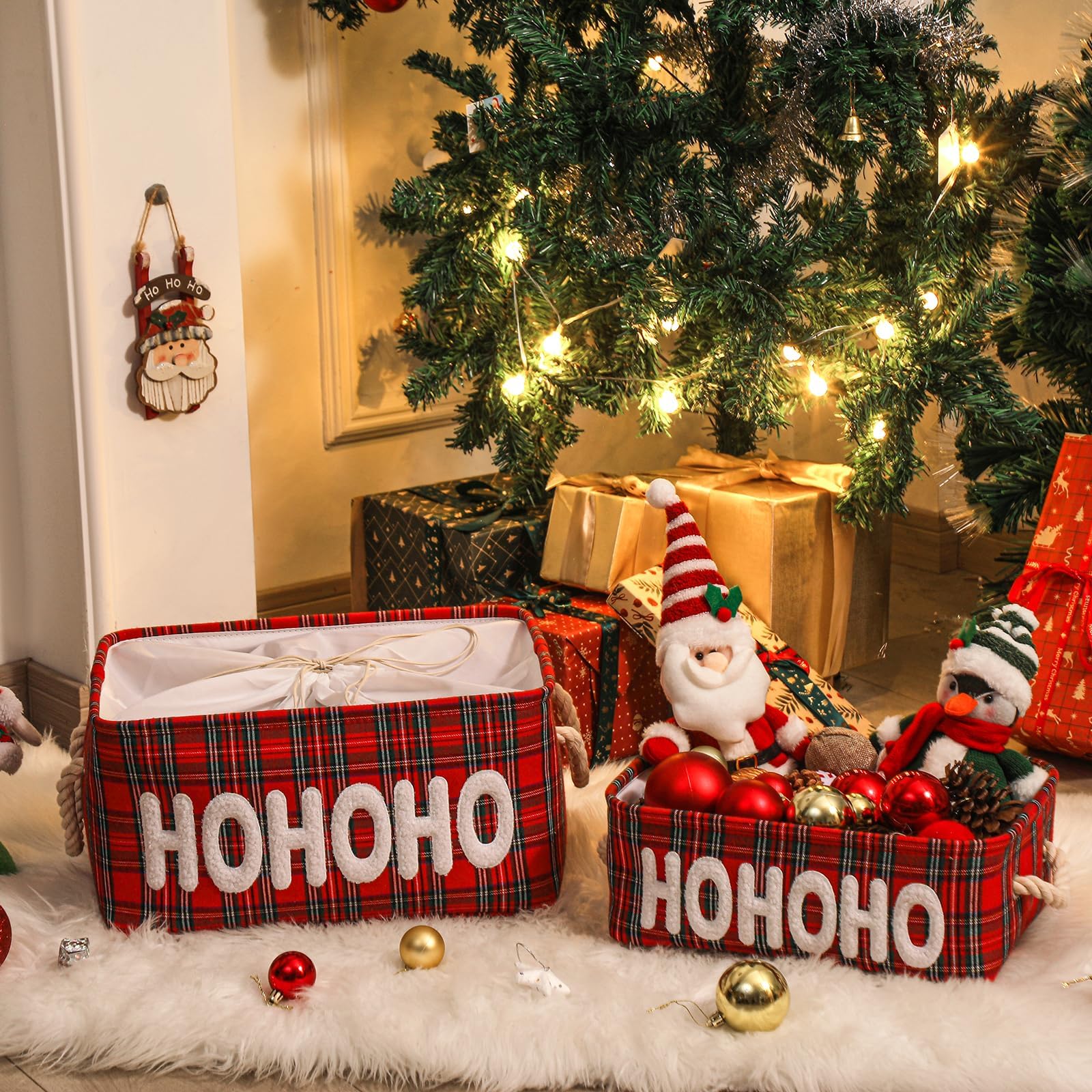 Canastas de Navidad, caja de adornos de granja, contenedores de almacenamiento de lona, organizador de almacenamiento de vacaciones, cesta de Navidad para regalos, cestas de Navidad vacías para