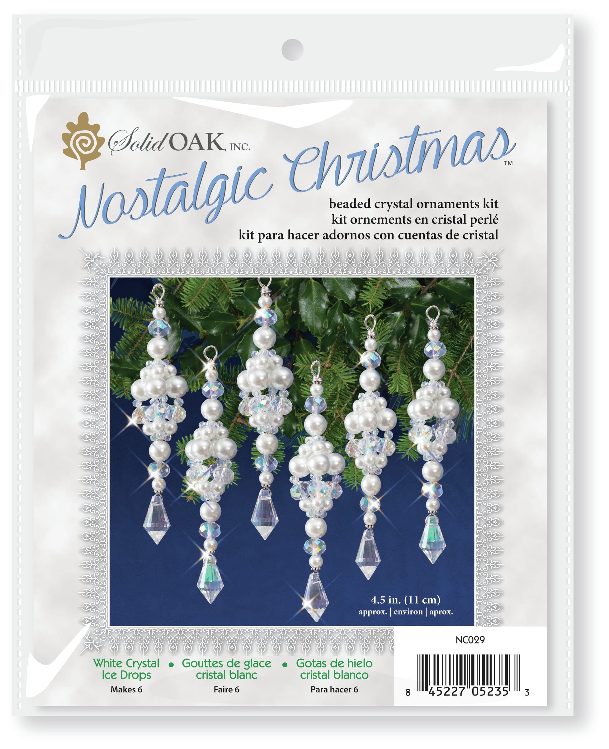 SOLID OAK Crystal Ice Drops Makes 6 Nostalgic Christmas Beaded Cyrstal Ornament Kit