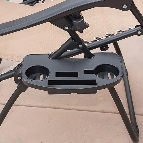 Miniatura 8 de BELLEZE Silla de salón acolchada de gravedad cero para patio, plegable, ajustable, reclinable, con soporte para tazas para patio al aire libre,