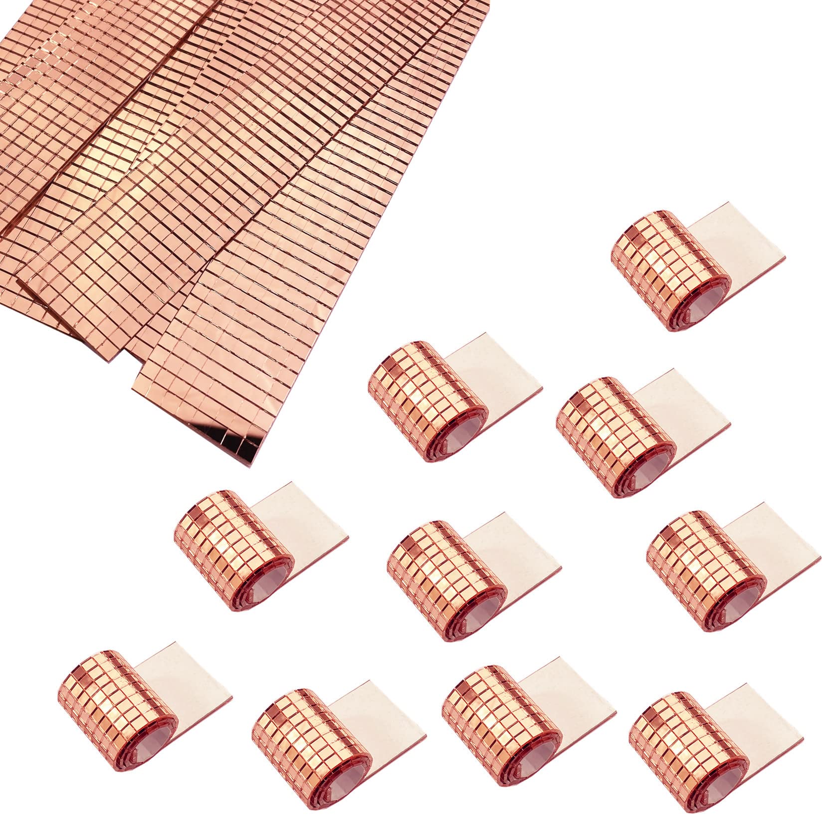 Mesoar Rose Gold 10 Rolls Mirror Mosaic Tiles Diy Self-Adhesive Craft Mirrors Mosaic Tiles Mini Glass Sticker,5Mm By 5Mm,4800Pcs