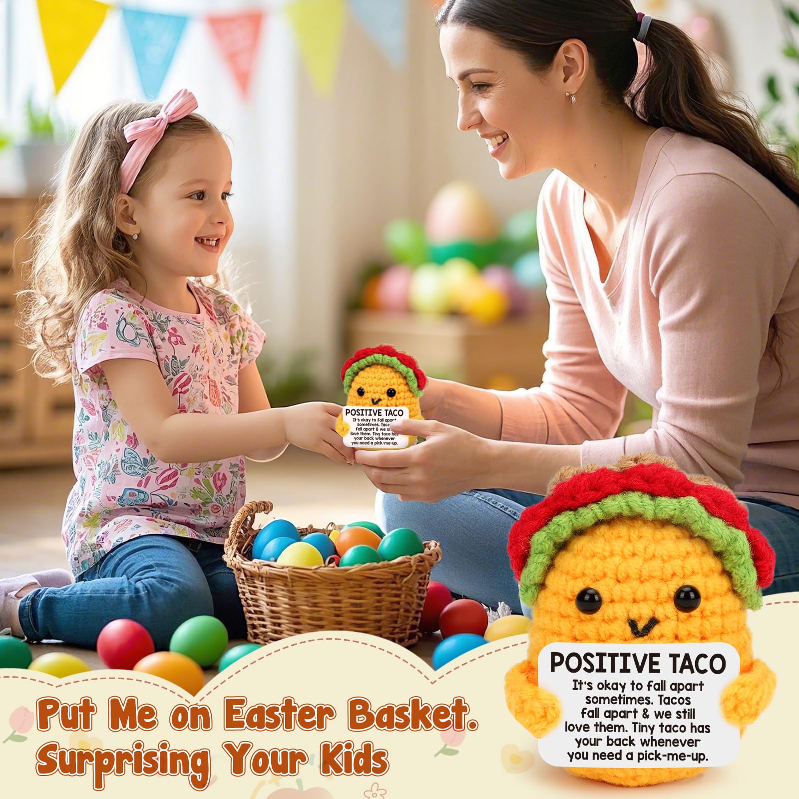 Positive Crochet Taco Christmas Birthday Gifts for Women Men Stocking Stuffers Basket Holiday Decor Son Mom Gift Dad Daughter Sister Friend Coworkers Self Care Gifts Emotional Inspirational Support