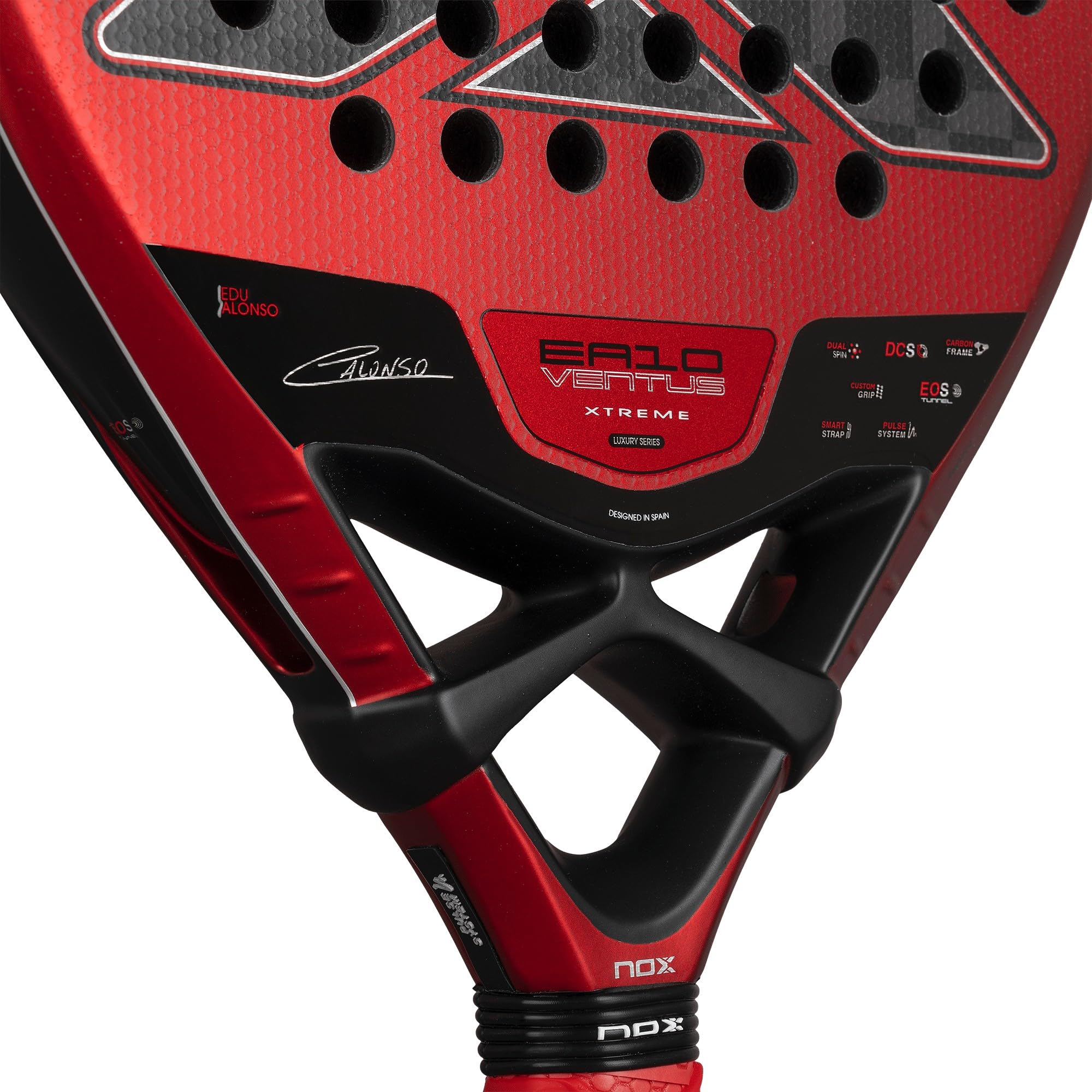Nox Edu Alonso EA10 Ventus Hybrid 12K Xtrem Padel Rakieta, Czerwony/Czarny
