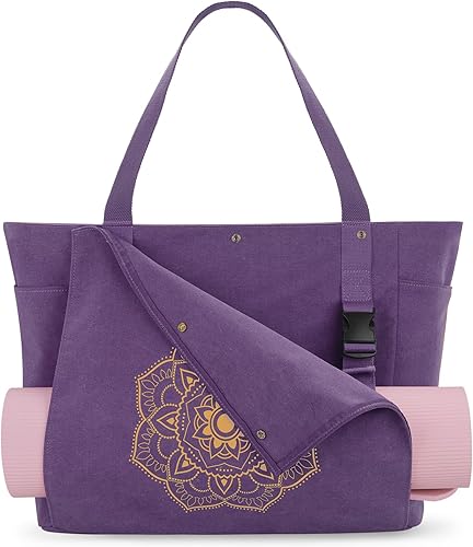 Gonex Bolsa para esterilla de yoga, bolsa de gimnasio con múltiples bolsillos para mujeres y hombres, lona para esterilla de yoga fácil de llevar